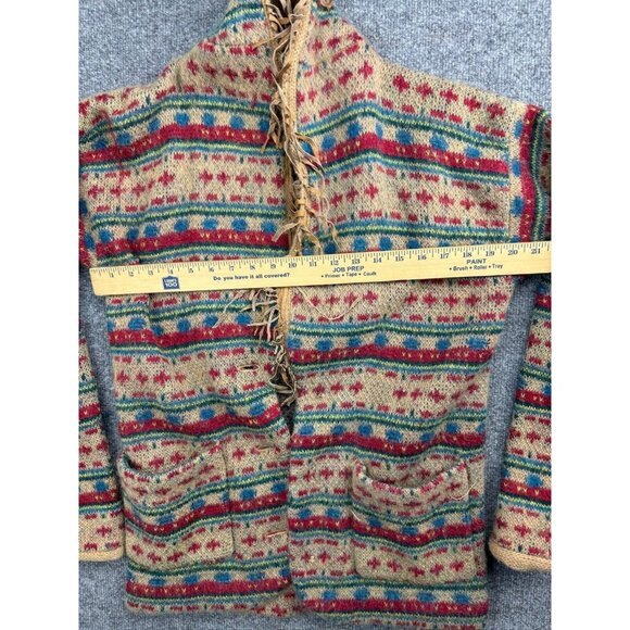 Vintage Recent Works Cardigan Women's S Tan Multi Stripe Fringe Pockets Sweater - Picture 4 of 8